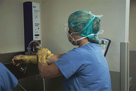 Physician washing hands